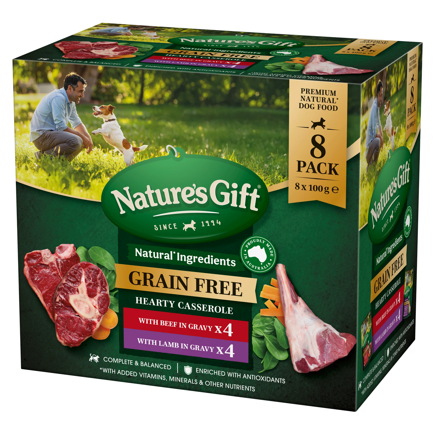 Nature's Gift Grain Free Hearty Casserole in Gravy with Beef & with Lamb (8x100g) x 4