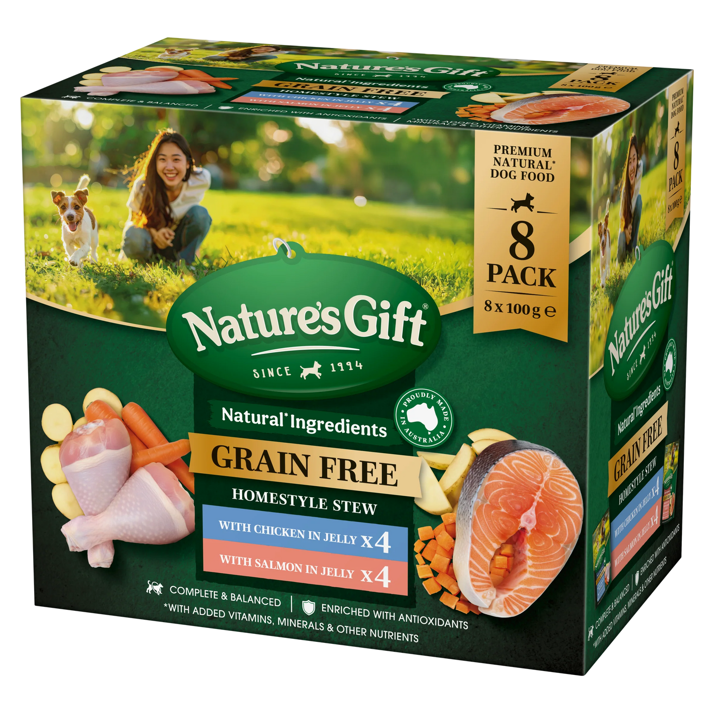 Nature's Gift Grain Free Homestyle Stew in Jelly with Chicken & With Salmon (8x100g) x 4