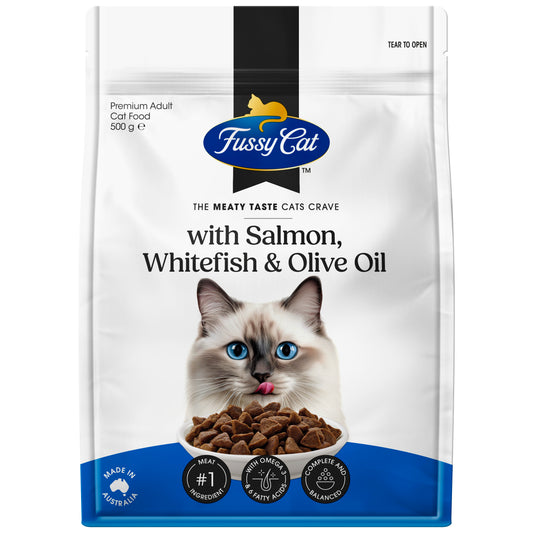Fussy Cat Adult Grain Free Salmon, Whitefish & Olive Oil 500g x 6