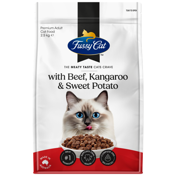 Fussy Cat Adult Grain Free Beef, Kangaroo & Sweet Potato 2.5kg x 4