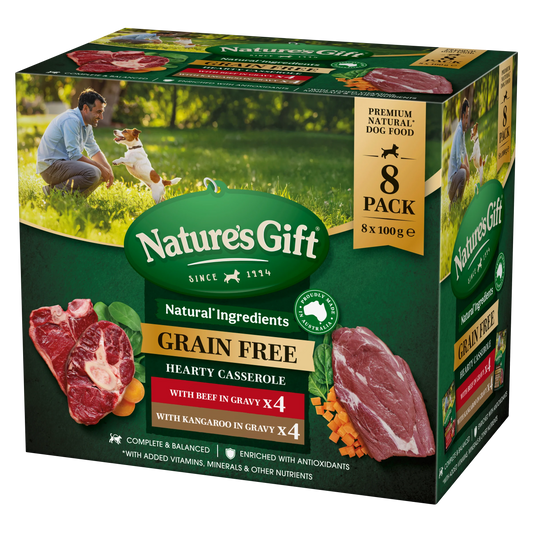 Nature's Gift Grain Free Hearty Casserole in Gravy with Beef & with Kangaroo (8x100g) x 4