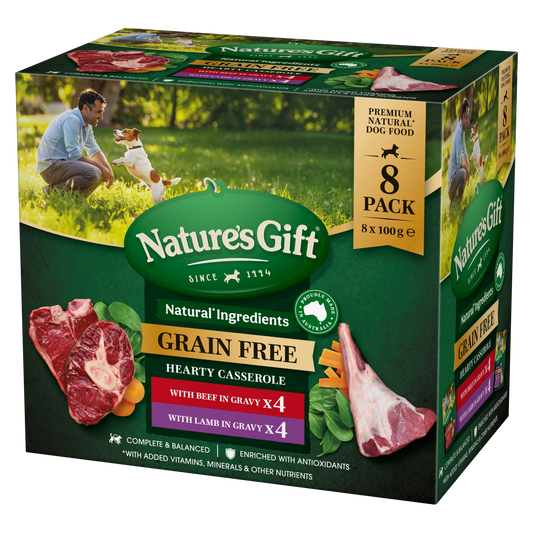 Nature's Gift Grain Free Hearty Casserole in Gravy with Beef & with Lamb (8x100g) x 4