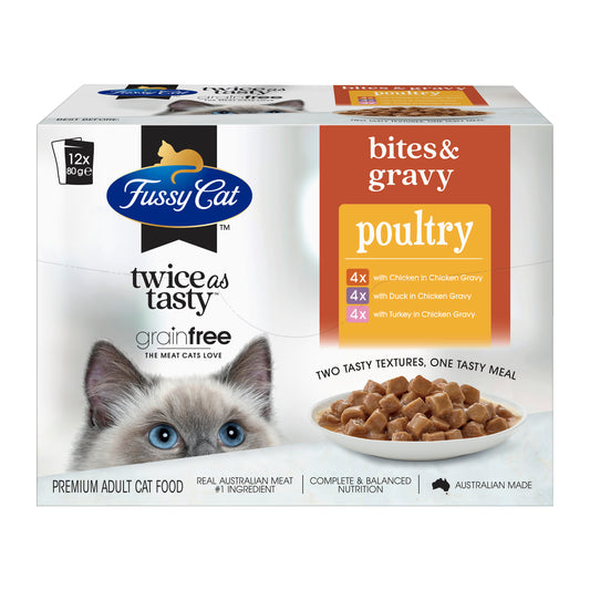 Fussy Cat Adult Grain Free Twice As Tasty Bites & Chicken Gravy (80g x 12) x 4