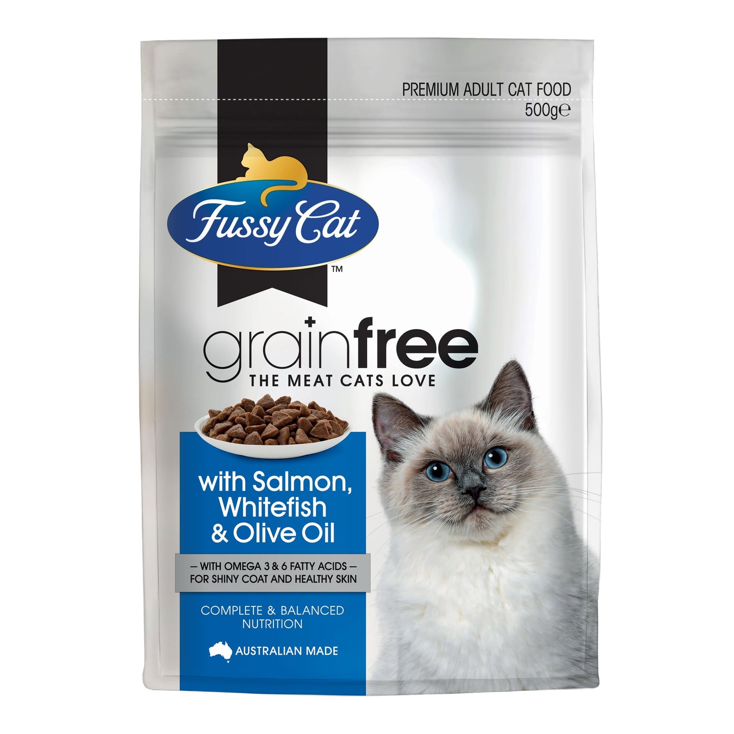 Fussy Cat Adult Grain Free Salmon, Whitefish & Olive Oil 500g x 6